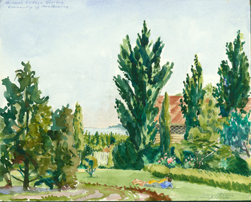 Painting - Painting - Watercolour, Sunday morn, Queens College Garden, University of Melbourne