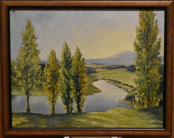 Painting - Oil Painting, 5 Trees and a River