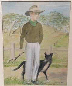 Painting - Painting - Water Colour, Kurt Winkler, Boy and his dog, 1944