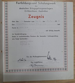 Certificate - Exam Results, Unteroffizier Gerhard Stoldt.  Exam Results
