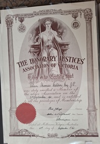 Certificate - Commission of the Peace, Certificate of Assignment, Alan Thomas Calder.  02 August 1961, Commision of the Peace, Certificate of Assignment, Alan Thomas Calder, 02 August 1961