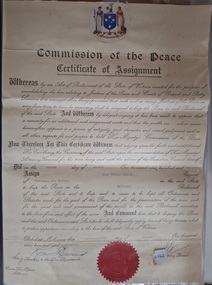 Certificate - Alan Thomas Calder.  The Honorary Justices' Association of Victoria certificate, Alan thomas calder. The Honorary Justices of Victoria certificate