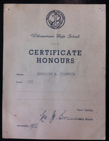 Certificate Honours 1956