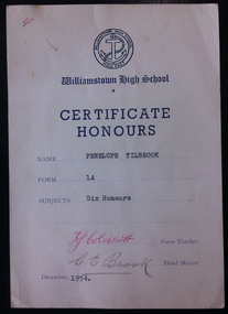 Certificate honours 1954