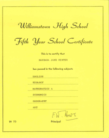 Fifth year school certificate 1973