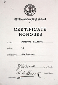 Certificate Honours 1954