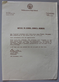 1991 - Letter to school council members