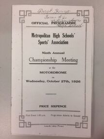 Programme - Sports meet 1926