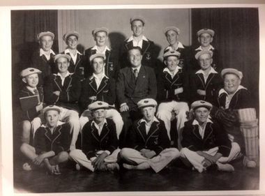 Copy of a black and white photograph of Williamstown High School Junior Cricket Team 1951
