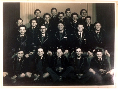 Copy of a black and white photograph of cast of The Guinea Pig 1951