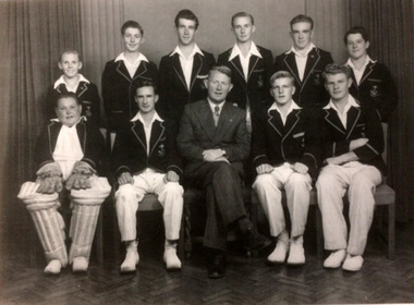 Copy of black and white photograph of Williamstown High School Senior Cricket Team Premiers 1953