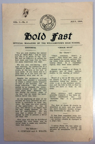 Hold Fast, Vol. 1 No. 2. July 1944, Official magazine of the Williamstown High School