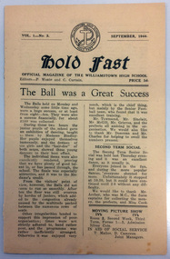 Hold Fast Vol. 1 No. 3. Sept. 1944, Official magazine of the Williamstown High School