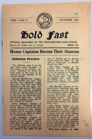 Hold Fast Vol. 1, No. 4. Oct. 1944, Official magazine of the Williamstown High School