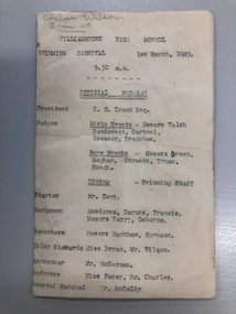 Swimming carnival program 1949