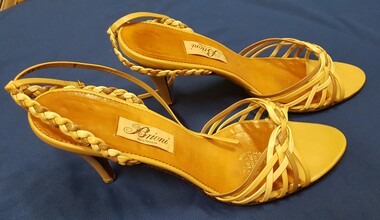 Ladies tan and fawn coloured high-heeled sandals