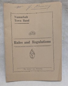 Administrative record - Numurkah Town Band Rule Book (1948) x 2