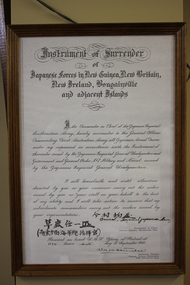 Document - Framed  Document, Instrument of Surrender of Japanese Forces, C1945