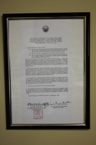 Framed photocopy of Instrument of Surrender of Japanese Forces Singapore