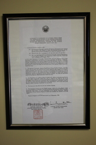 Document - Framed photocopy of Instrument of Surrender of Japanese Forces Singapore