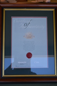 Document - Framed Certificate of Authenticity
