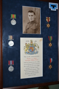 Framed Photo and Medals, Private J L Parker