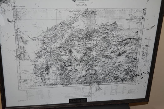 Black frame containing black and white topography Map of Gallipoli