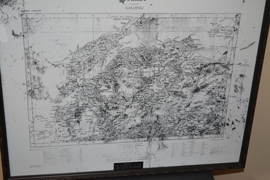 Black frame containing black and white topography Map of Gallipoli