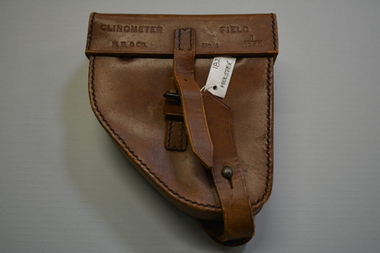 Tan leather case used to house clinometer