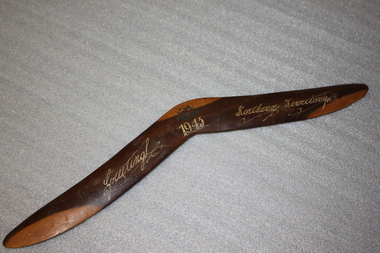 Brown wood in the irregular shape of a boomerang