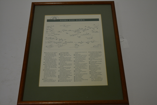 Framed essay and sketch detailing the bombing of Darwin
