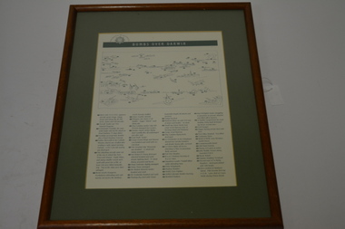 Framed essay and sketch detailing the bombing of Darwin