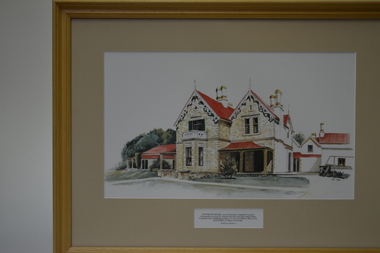 Timber framed print of a two story homestead