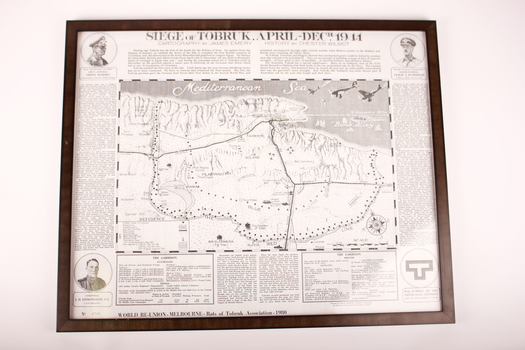Framed poster of cartography and history of the Seige of Tobruk