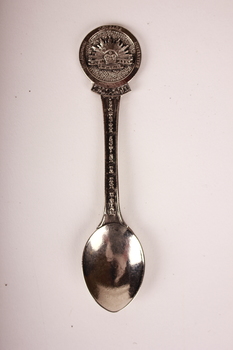 Silver plated teaspoon with rising sun badge 