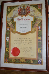 Framed Certificate, D Murray