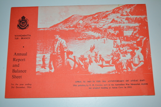 Red and white cardboard covered booklet with black RSL crest and type.