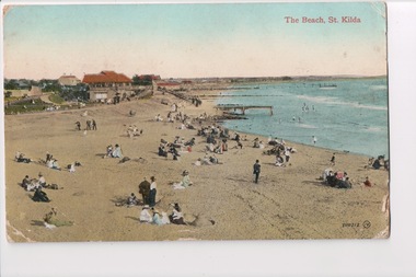 Colour postcard of people at the beach and in the water
