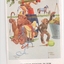 Colour postcard with a scene of two monkeys, a pig and set of scales.  One monkey is wearing a jockey's cap and carrying a saddle and whip.