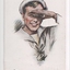 Postcard with a drawing of a uniformed sailor boy with his hand raised over his eyes, as if to shield from the sun.  White background. 