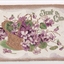 Postcard with a drawing of a gold basket full of purple flowers. Newspaper cutting adhered to the back.