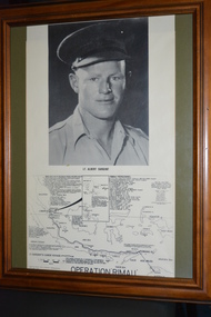 Framed copy of photograph and map, Lt. Albert Sargent
