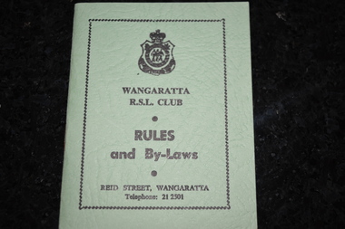 Booklet, Wangaratta RSL Club Rules and By-Laws, 1976