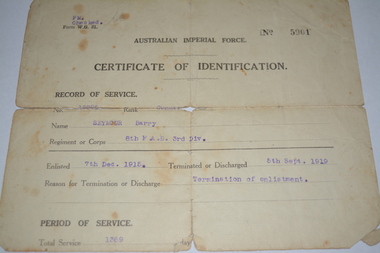 Certificate - Certificate of Identification, Barry Seymour
