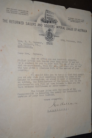Letter, RS&SILA, 26/2/1941