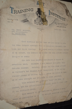 Cream coloured paper letter with black type below letterhead.