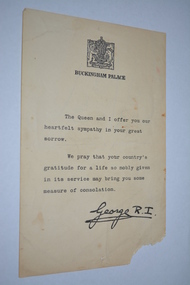 Letter - Sympathy Letter, William EMERY