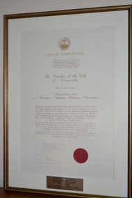 Framed Document, Freedom of the City of Wangaratta, 27/10/1990