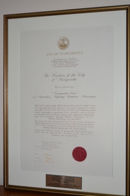 Document - Framed Document, Freedom of the City of Wangaratta, 27/10/1990