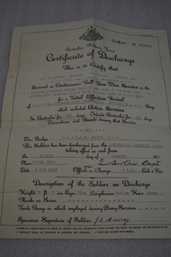 Certificate of Discharge, John Brian Murray VX142238, Dated 8 August 1946